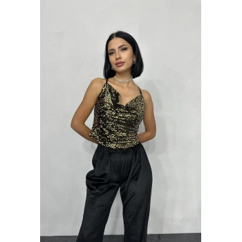 Gold Askılı Degaje Bluz