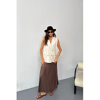 GOLD DÜĞMELİ KETEN YELEK - Ham