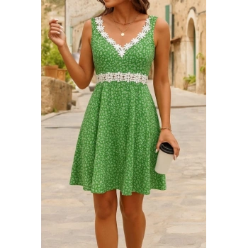 Kadın Askılı Dantel Yakalı çiçek Desenli Süprem Elbise