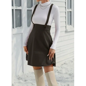 Kadın Askılı Düğmeli Mini Süet Elbise