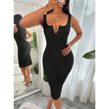 Kadın Askılı önü Düğmeli Midi Kaşkorse Elbise