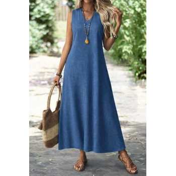 Kadın Askılı V Yakalı Uzun Elbise