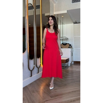 Kadın Askılı Yuvarlak Yakalı Viskon Elbise