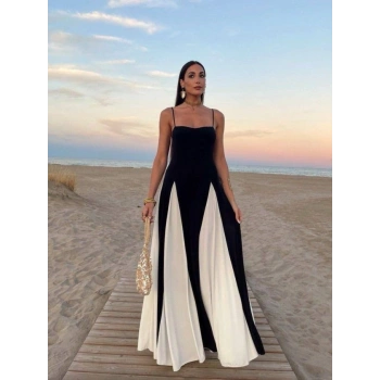 Kadın Eteği Parçalı Sıfır Kol Maxi Elbise