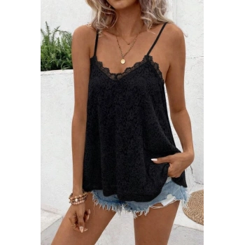 Kadın Ip Askılı V Dantel Yakalı Dantel Bluz