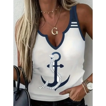 Kadın Kalp Yaka çıpa Baskılı Süprem Bluz