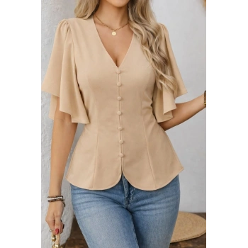 Kadın Kısa Kollu önden Düğmeli Ithal Krep Bluz