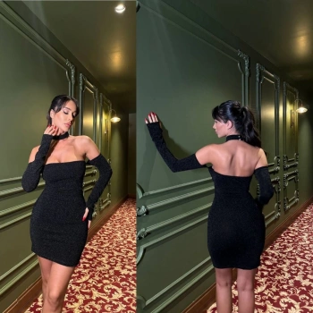 Kadın Madonna Yaka Simli Flower Kumaş Mini Elbise