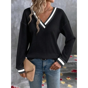 Kadın Uzun Kollu V Yakalı Waffle Bluz