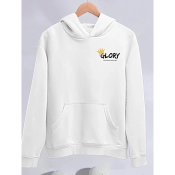 Kışlık Üç İplik Kapşonlu SweatShirt - Beyaz