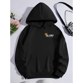Kışlık Üç İplik Kapşonlu SweatShirt - Siyah