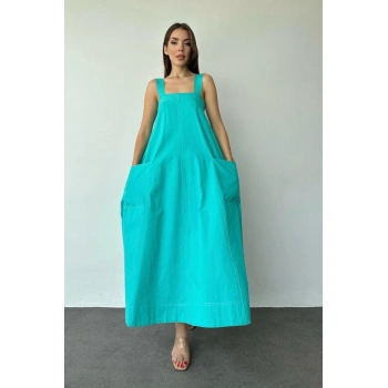 Mint Askılı Cepli Elbise
