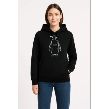 Nihilist Penguen Özel Tasarım Oversize Kapüşonlu Sweatshirt - Siyah
