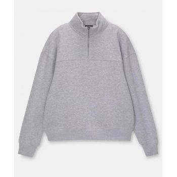Oversize Yarım Farmuarlı Yakalı Basic SweatShirt - Gri