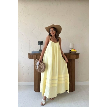 Sarı Askılı Müslin Elbise