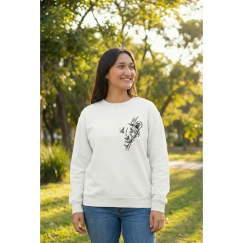 Sevgililer Günü Özel Bisiklet Yaka Baskılı Oversize Sweatshirt - Beyaz