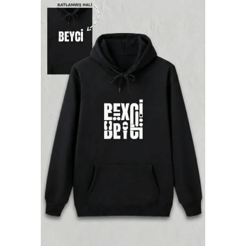 Sevgililer Günü Özel Kapüşonlu Beyci Baskılı Oversize Sweatshirt - Siyah