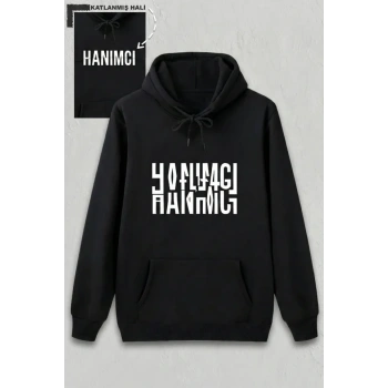 Sevgililer Günü Özel Kapüşonlu Hanımcı Baskılı Oversize Sweatshirt - Siyah