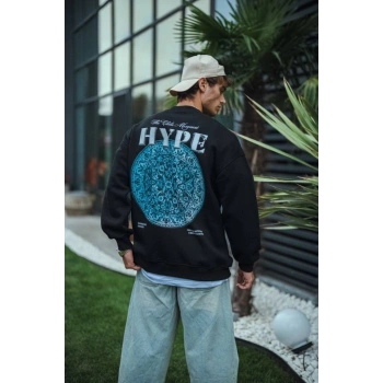 Üç İplik Bisiklet Yaka Baskılı SweatShirt - Siyah