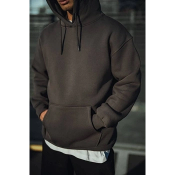 Üç İplik Penye Kapşonlu Basic SweatShirt - Antrasit