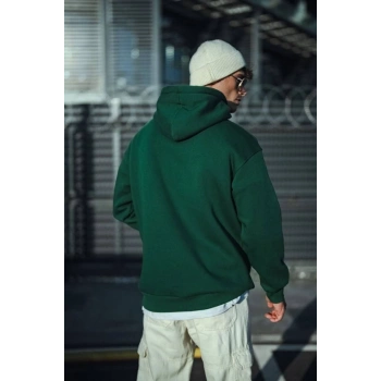 Üç İplik Penye Kapşonlu Basic SweatShirt - Haki