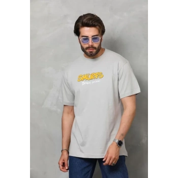 Unisex Basic Bisiklet Yaka Oversize T-Shirt - Gri