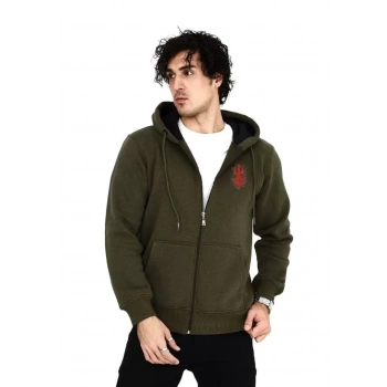 Unisex Baskılı Tam Fermuarlı Kapşonlu SweatShirt - Haki