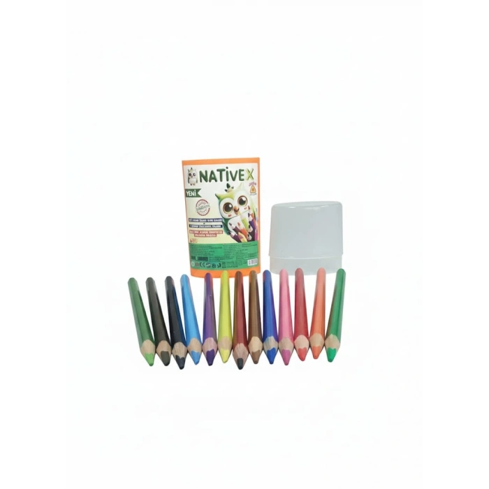 Nativex YENİ Jumbo Üçgen 12+1 Boya Kalemi plastik kutu