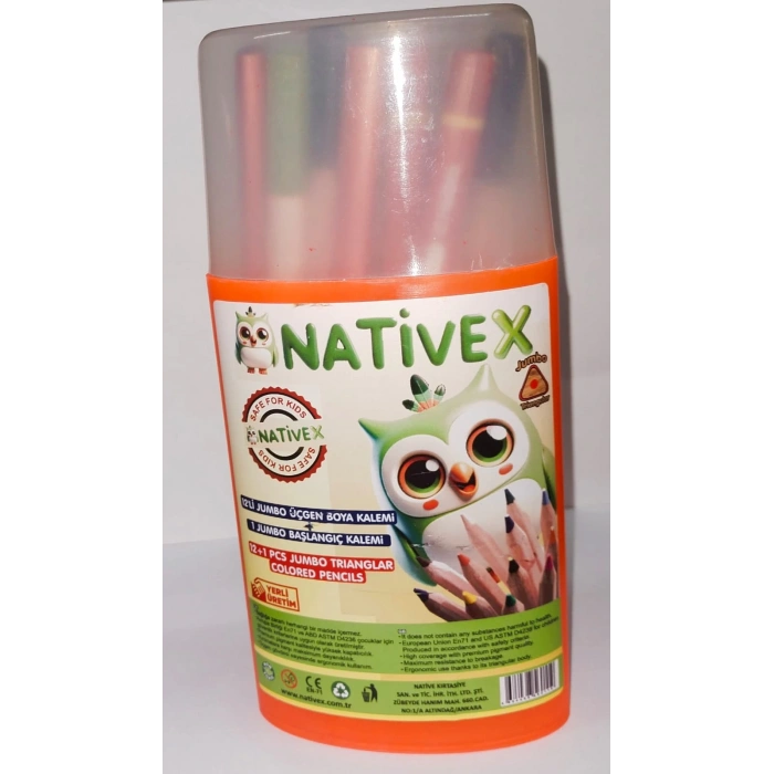 Nativex Jumbo Üçgen 12+1 Boya Kalemi Plastik Kutu
