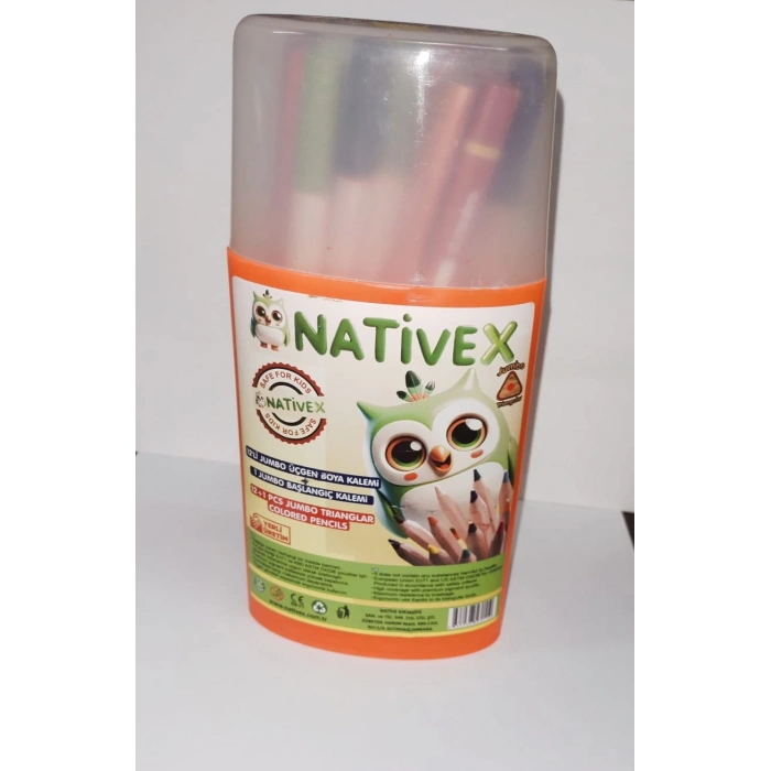 Nativex Jumbo Üçgen 12+1 Boya Kalemi Plastik Kutu