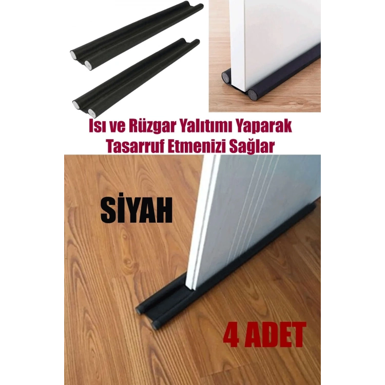 4 Adet Siyah Çift Taraflı Kapı Altı Rüzgar Soğuk Ve Haşere Önleyici Isı Yalıtım Süngeri