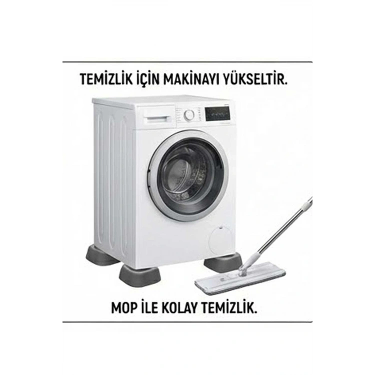 Beyaz Eşya Altlığı Ayağı 4 Adet Çamaşır Bulaşık Makinası Buzdolabı Yükseltici Titreşim Önleyici GRİ