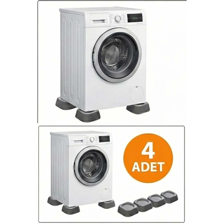 Beyaz Eşya Altlığı Ayağı 4 Adet Çamaşır Bulaşık Makinası Buzdolabı Yükseltici Titreşim Önleyici GRİ