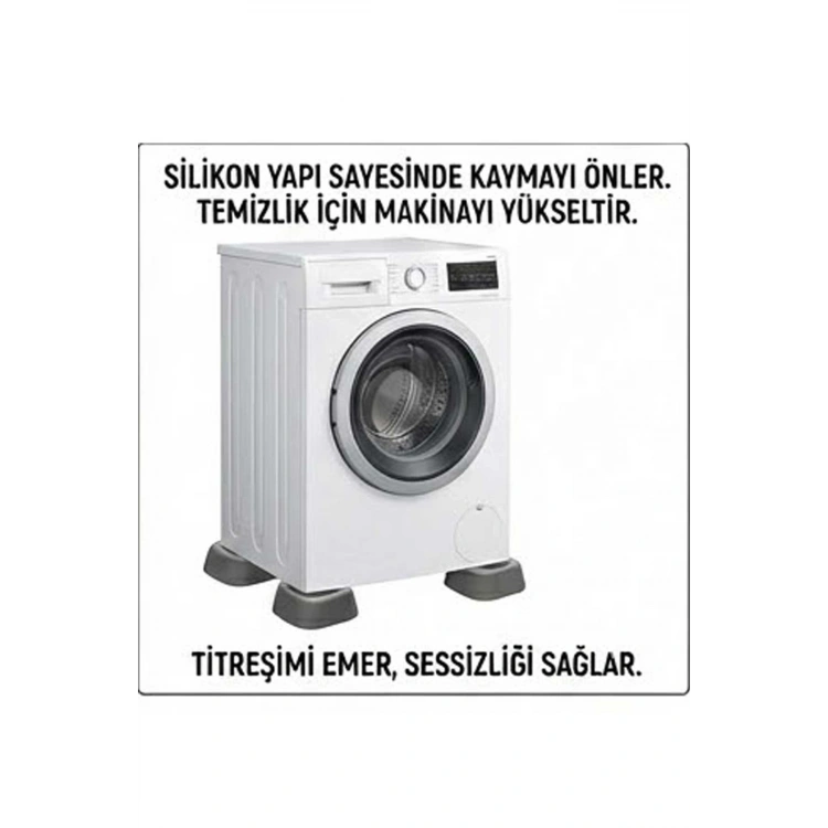 Beyaz Eşya Altlığı Ayağı 4 Adet Çamaşır Bulaşık Makinası Buzdolabı Yükseltici Titreşim Önleyici GRİ