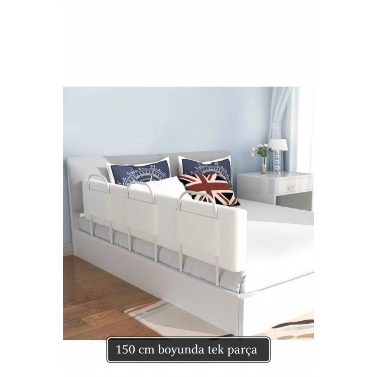 PRO Yumuşak Bebek Güvenlik Yatak Bariyeri Yatak Korkuluğu 150 Cm Tek Parça BEYAZ