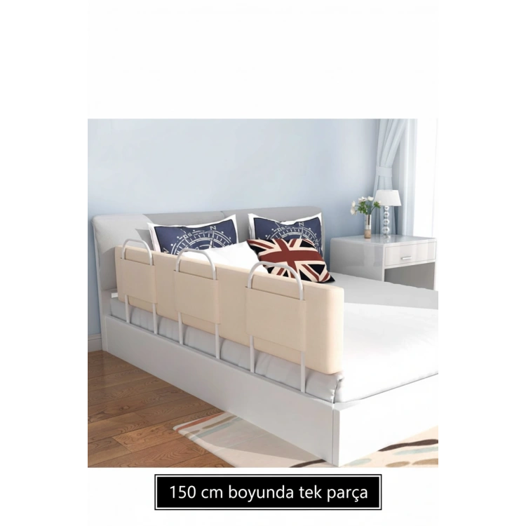 PRO Yumuşak Bebek Güvenlik Yatak Bariyeri Yatak Korkuluğu 150 Cm Tek Parça BEJ