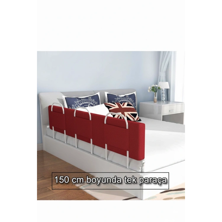 PRO Yumuşak Bebek Güvenlik Yatak Bariyeri Yatak Korkuluğu 150 Cm Tek Parça KIRMIZI
