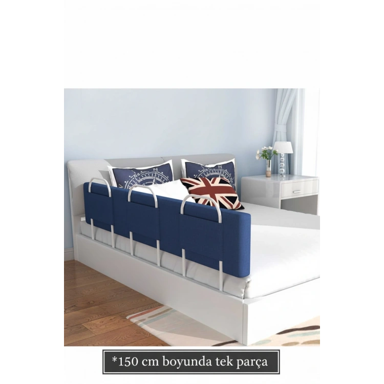 PRO Yumuşak Bebek Güvenlik Yatak Bariyeri Yatak Korkuluğu 150 Cm Tek Parça MAVİ