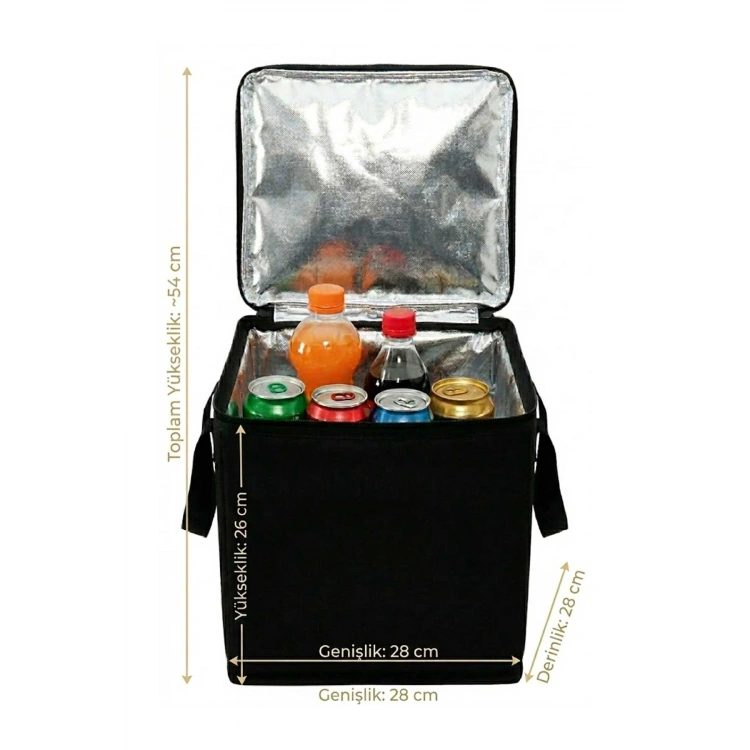 Termal Isı Yalıtımlı Termos Çanta 20L Geniş Hacimli Katlanabilir Soğutucu ve Sıcak Piknik Çantası siyah