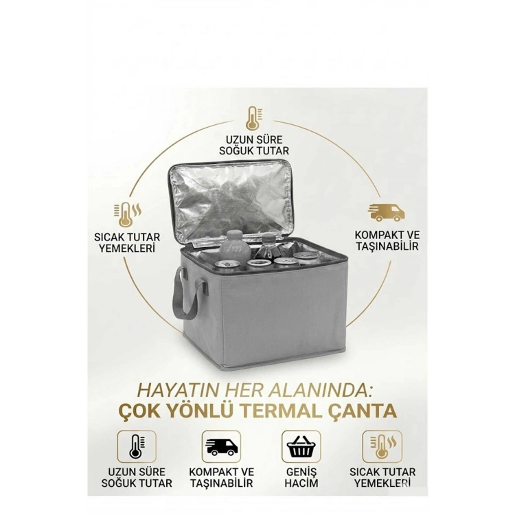 Termal Isı Yalıtımlı Termos Çanta 20L Geniş Hacimli Katlanabilir Soğutucu ve Sıcak Piknik Çantası krem