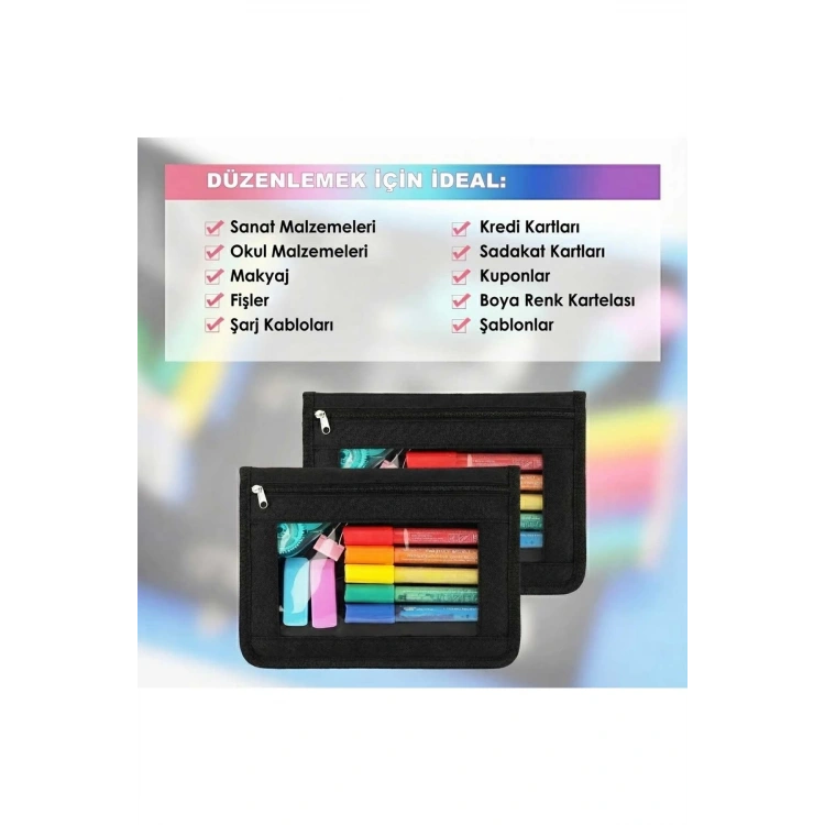 Şeffaf Pencereli Düzenleyici Kalemlik Fermuarlı Makyaj ve Seyahat Organizer Çantası Cüzdan 10 Adet