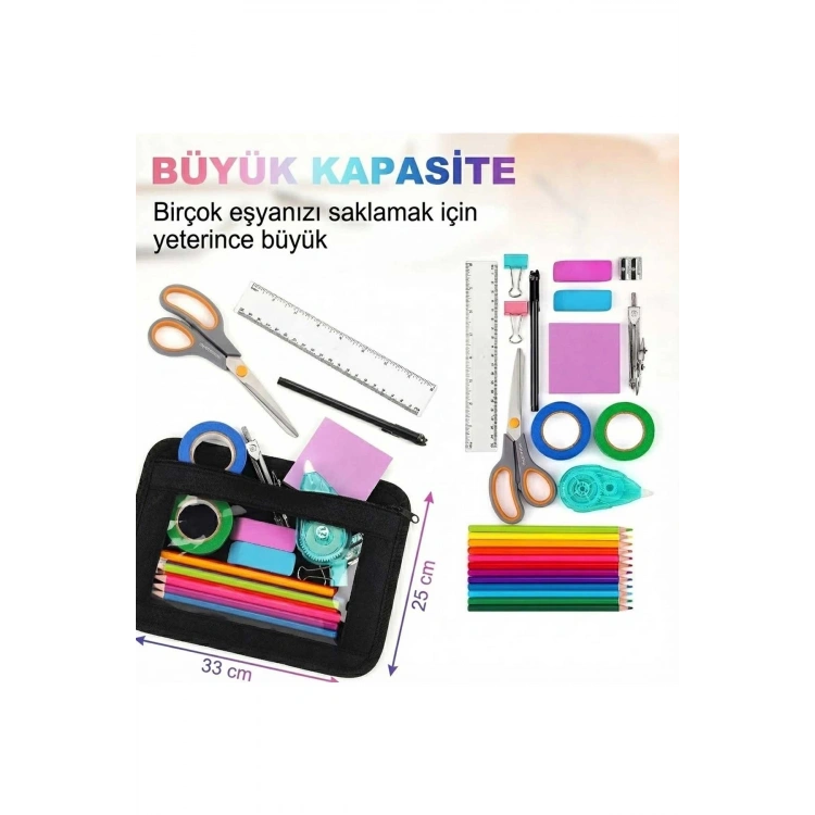 Şeffaf Pencereli Düzenleyici Kalemlik Fermuarlı Makyaj ve Seyahat Organizer Çantası Cüzdan 10 Adet