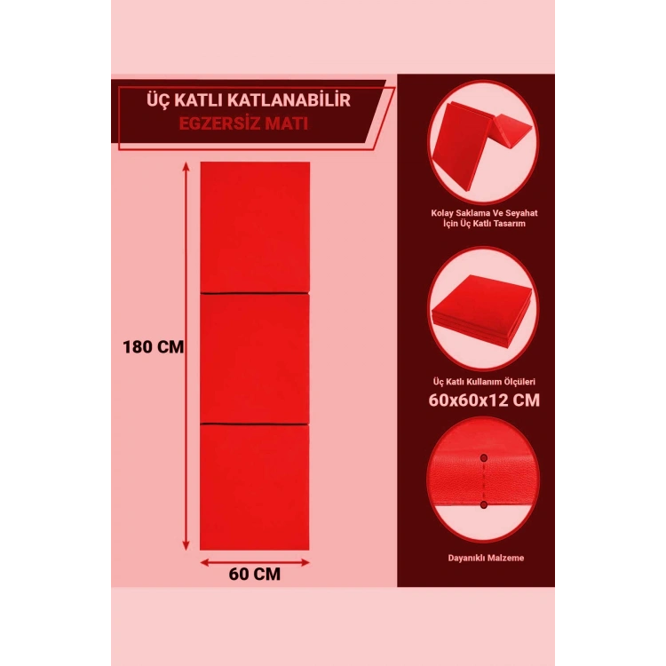 Üç Katlı Katlanabilir Kalın Spor Egzersiz Matı Temel Egzersiz Minderi Pilates Minderi 4CM Kalınlık Mavi