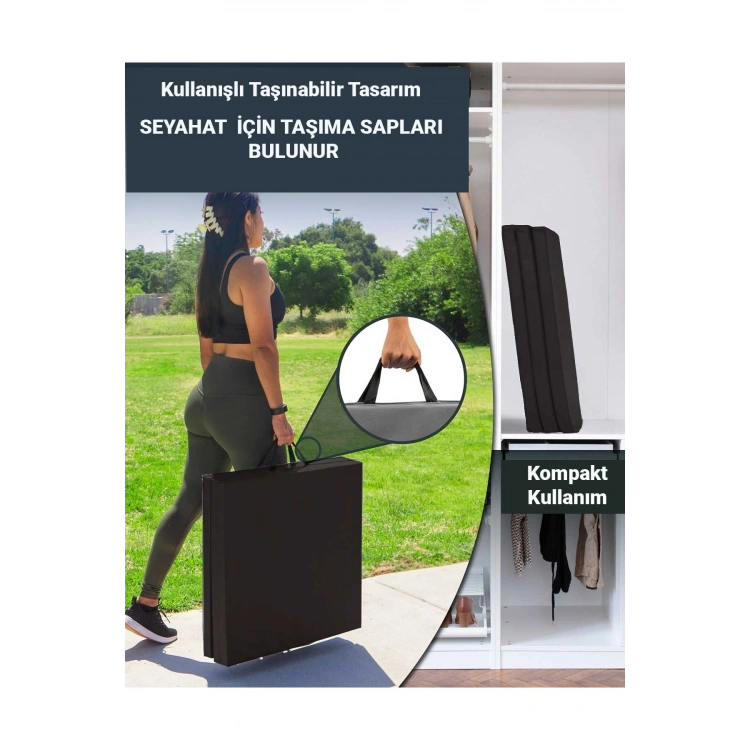 Üç Katlı Katlanabilir Kalın Spor Egzersiz Matı Temel Egzersiz Minderi Pilates Minderi 4CM Kalınlık Mavi