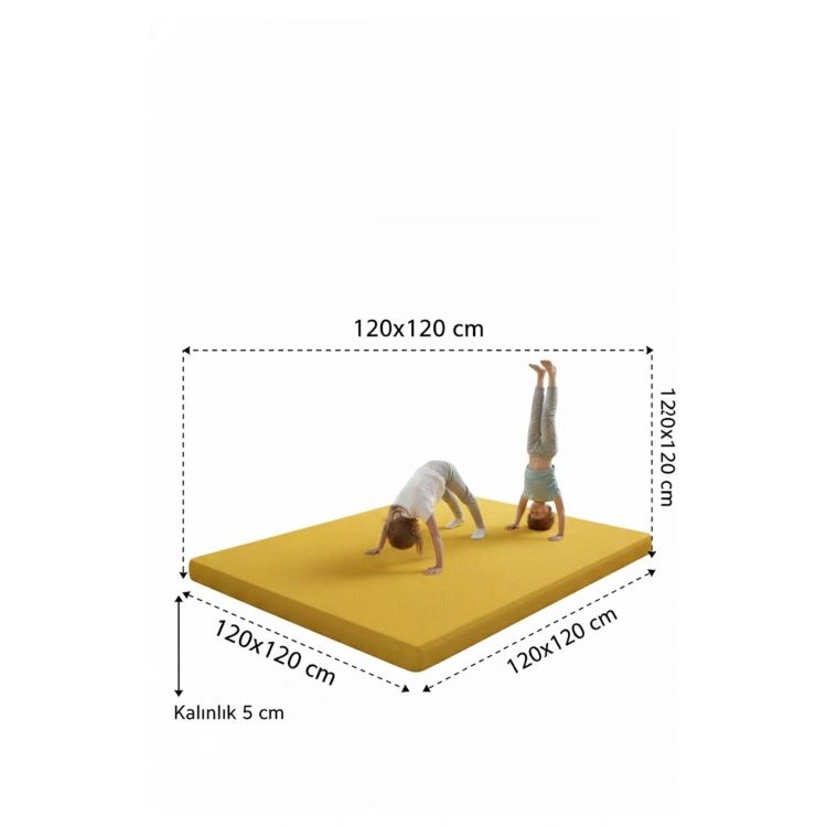 Çocuk Jimnastik Minderi 120x120x5 Cm 600 Denye Sıvı Geçirmez Kumaş Kaydırmmaz Yıkanabilir BÜYÜK BOY Sarı