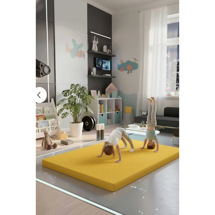 Çocuk Jimnastik Minderi 120x120x5 Cm 600 Denye Sıvı Geçirmez Kumaş Kaydırmmaz Yıkanabilir BÜYÜK BOY Sarı