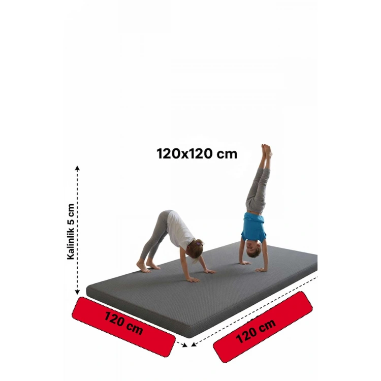 Çocuk Jimnastik Minderi 120x120x5 Cm 600 Denye Sıvı Geçirmez Kumaş Kaydırmmaz Yıkanabilir BÜYÜK BOY Gri