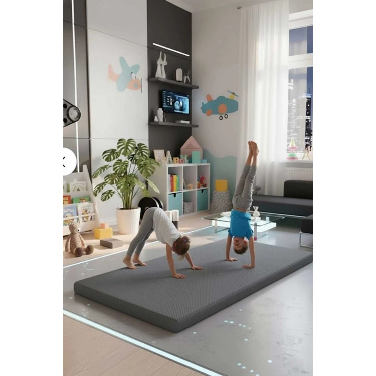 Çocuk Jimnastik Minderi 120x120x5 Cm 600 Denye Sıvı Geçirmez Kumaş Kaydırmmaz Yıkanabilir BÜYÜK BOY Gri