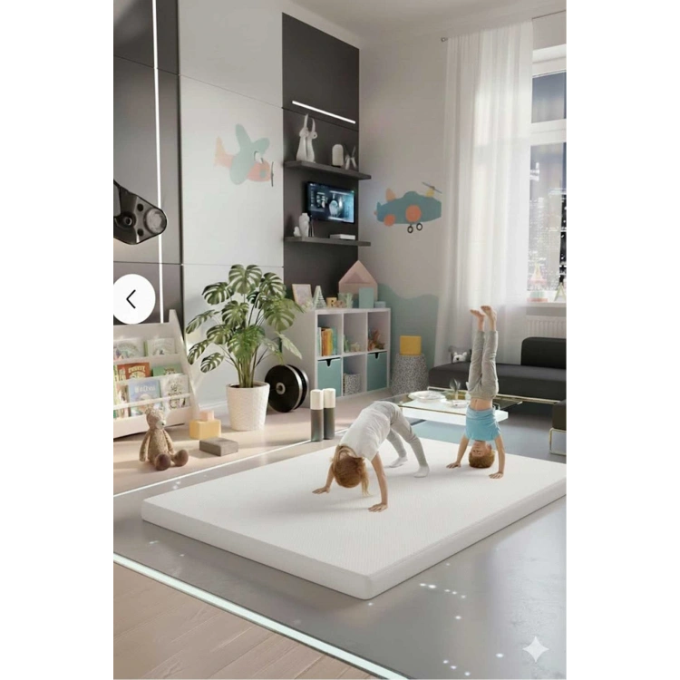 Çocuk Jimnastik Minderi 120x120x5 Cm 600 Denye Sıvı Geçirmez Kumaş Kaydırmmaz Yıkanabilir BÜYÜK BOY Beyaz