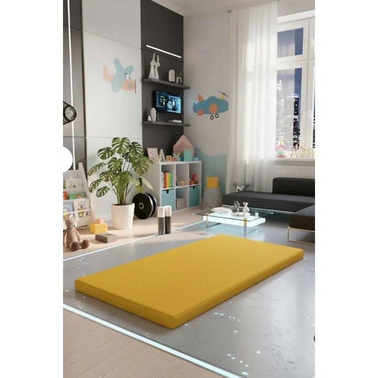 Çocuk Jimnastik Minderi 60x120x5 Cm 600 Denye Sıvı Geçirmez Kumaş Kaydırmmaz Yıkanabilir Sarı